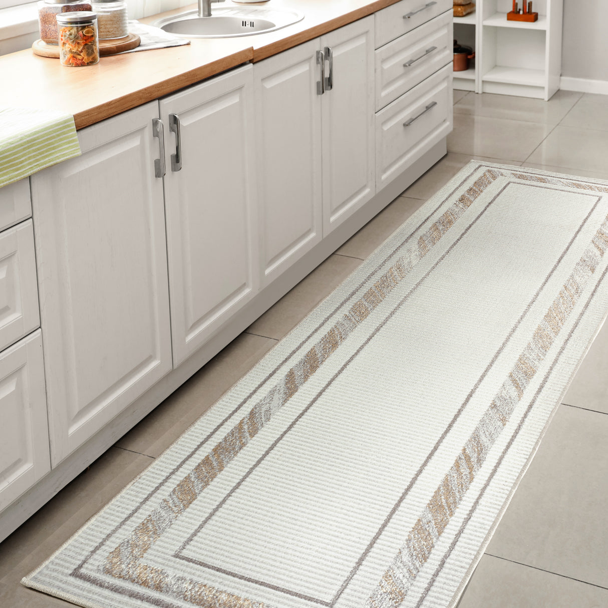 Athens Classic Border Marble Pattern High-Low Runner Rug