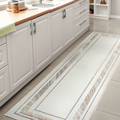 Athens Classic Border Marble Pattern High-Low Runner Rug