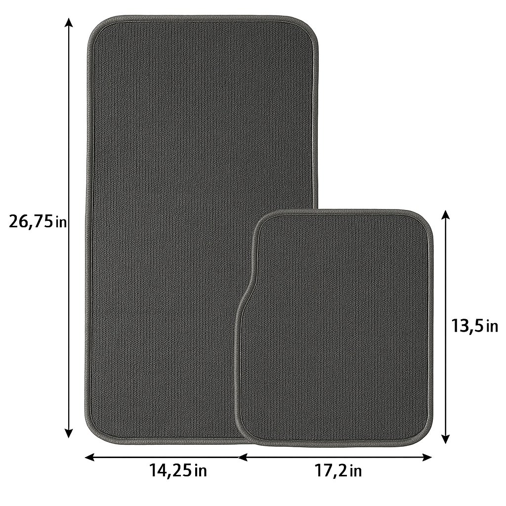 4 Piece Set of Car Floor Mats Front 26.75 x 14.25 inches, Rear 13.5 x 20 inches
