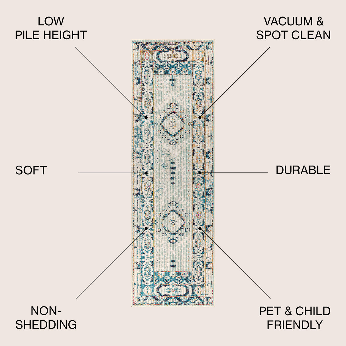Osuna Diamond Vintage Medallion Indigo Runner Rug