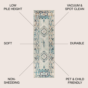 Osuna Diamond Vintage Medallion Indigo Runner Rug