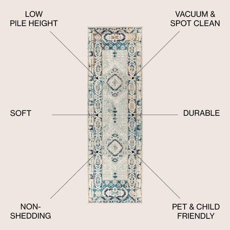 Osuna Diamond Vintage Medallion Indigo Runner Rug