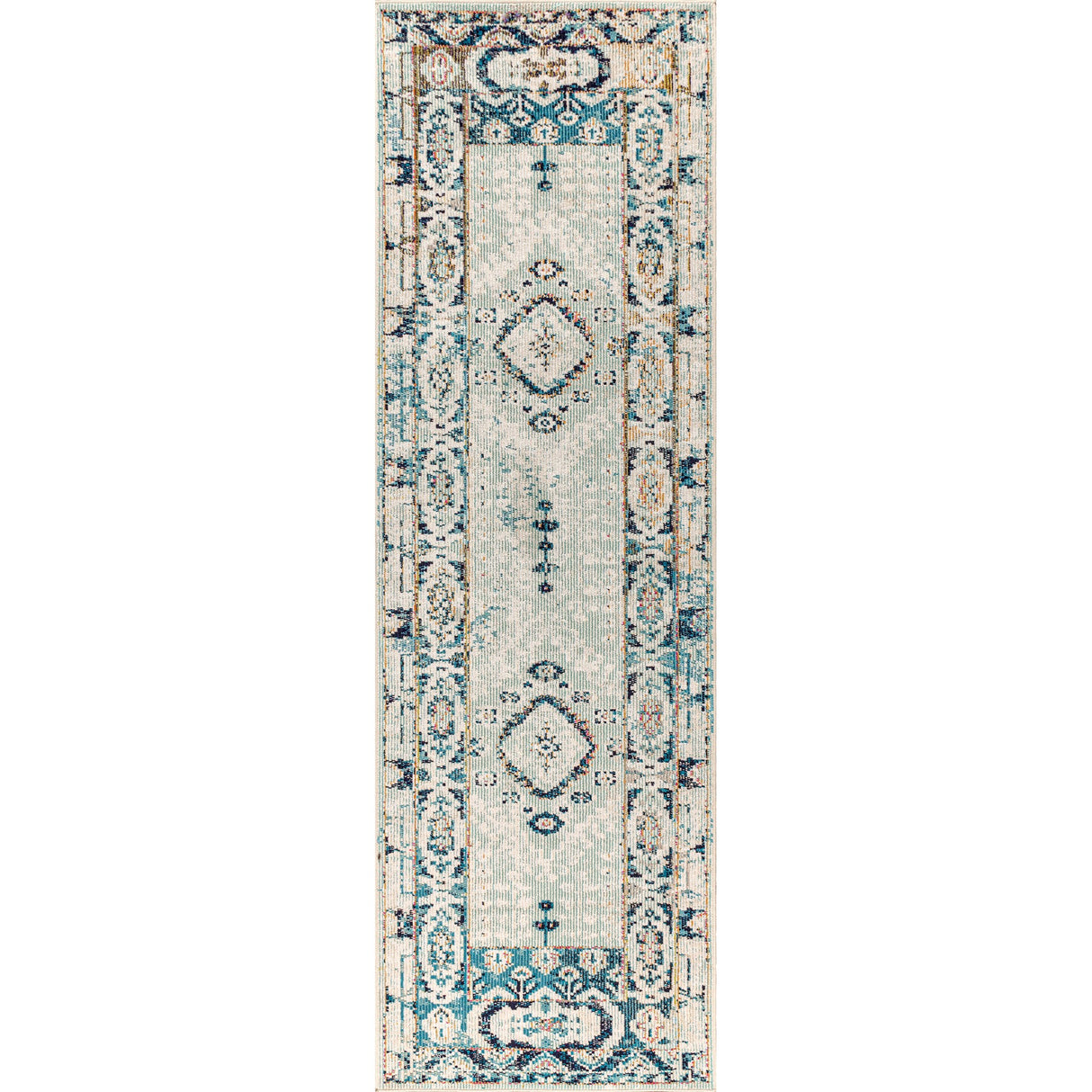Osuna Diamond Vintage Medallion Indigo Runner Rug