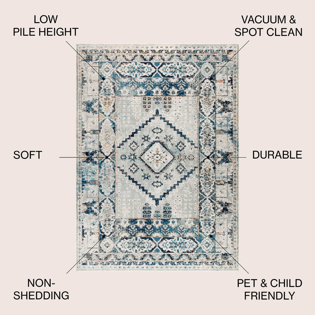 Osuna Diamond Vintage Medallion Indigo Area Rug
