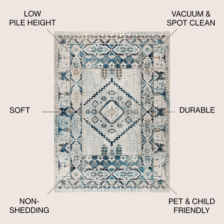 Osuna Diamond Vintage Medallion Indigo Area Rug