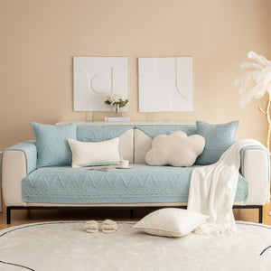 Geometric Textured Cotton Quilted Sofa Cover, Non-Slip Washable Couch Protector