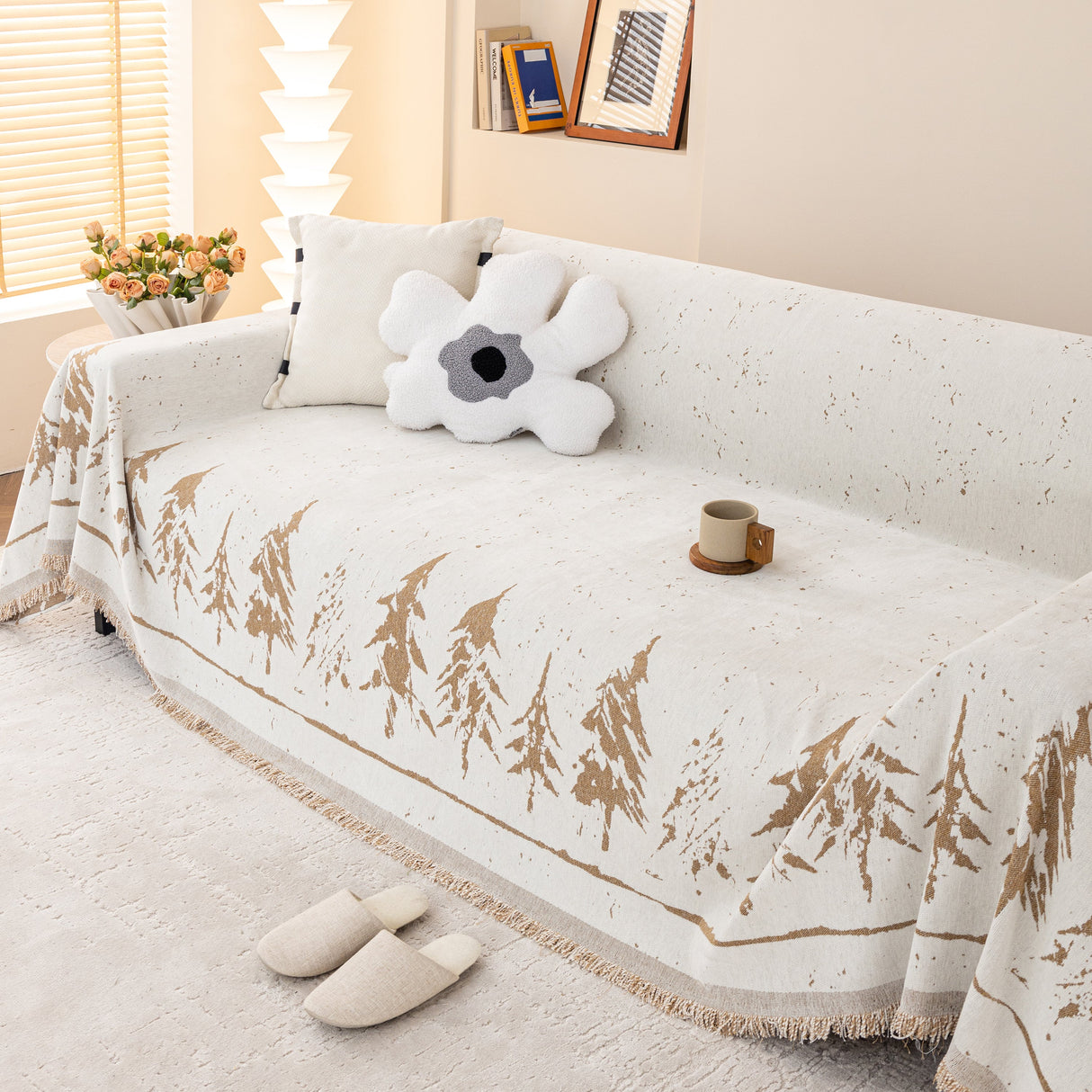 Stylish Chenille Pine Tree Couch Cover Blanket on Sectional Sofa, Universal Cat Proof Furniture Covers