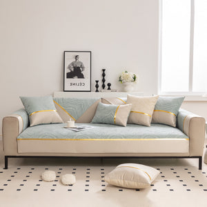 Modular Sofa Cover for Sectionals, Gold Striped Non-Slip Couch Protector