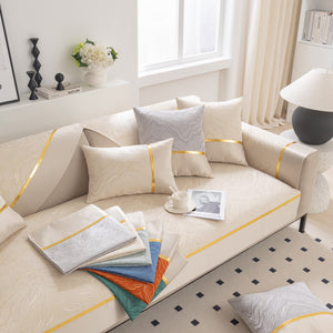 Modular Sofa Cover for Sectionals, Gold Striped Non-Slip Couch Protector