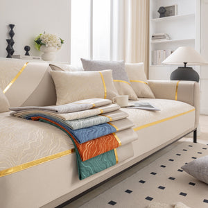 Modular Sofa Cover for Sectionals, Gold Striped Non-Slip Couch Protector