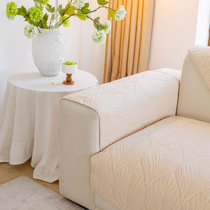 Leaf Vein Textured Cotton Quilted Sofa Slipcover, Non-Slip Modular Couch Covers