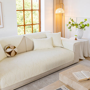 Leaf Vein Textured Cotton Quilted Sofa Slipcover, Non-Slip Modular Couch Covers