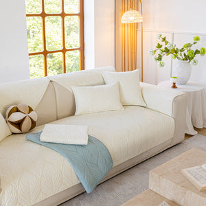 Leaf Vein Textured Cotton Quilted Sofa Slipcover, Non-Slip Modular Couch Covers