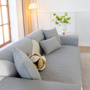 Leaf Vein Textured Cotton Quilted Sofa Slipcover, Non-Slip Modular Couch Covers