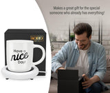 Funny Coffee Mug with Warmer Have a Nice Day Sarcastic Coffee Mug with Electric Heated Base - Novelty Christmas Gift Idea for Coworker/Coffee Lover, Men/Women (Gift Boxed)