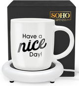 Funny Coffee Mug with Warmer Have a Nice Day Sarcastic Coffee Mug with Electric Heated Base - Novelty Christmas Gift Idea for Coworker/Coffee Lover, Men/Women (Gift Boxed)