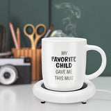 Coffee Mug with Electric Warmer, Gift for Mom or Dad with Heated Base - Great for Coffee Lover Parent, Birthday, Christmas, My Favorite Child Gave Me This Mug (12oz) Gift Boxed