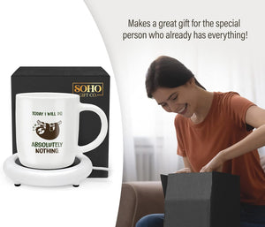 SoHo Funny Coffee Mug with Warmer, Electric Heated Cup for Coffee Lover Gifts for Men/Women/Birthday/Christmas, 12oz Today I Will Do Absolutely Nothing (Gift Boxed)