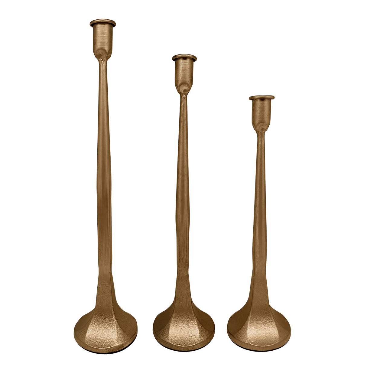 Gold Cast Iron Taper Candle Holders Set of 3