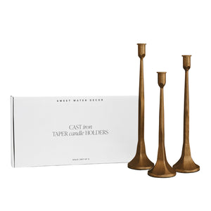 Gold Cast Iron Taper Candle Holders Set of 3