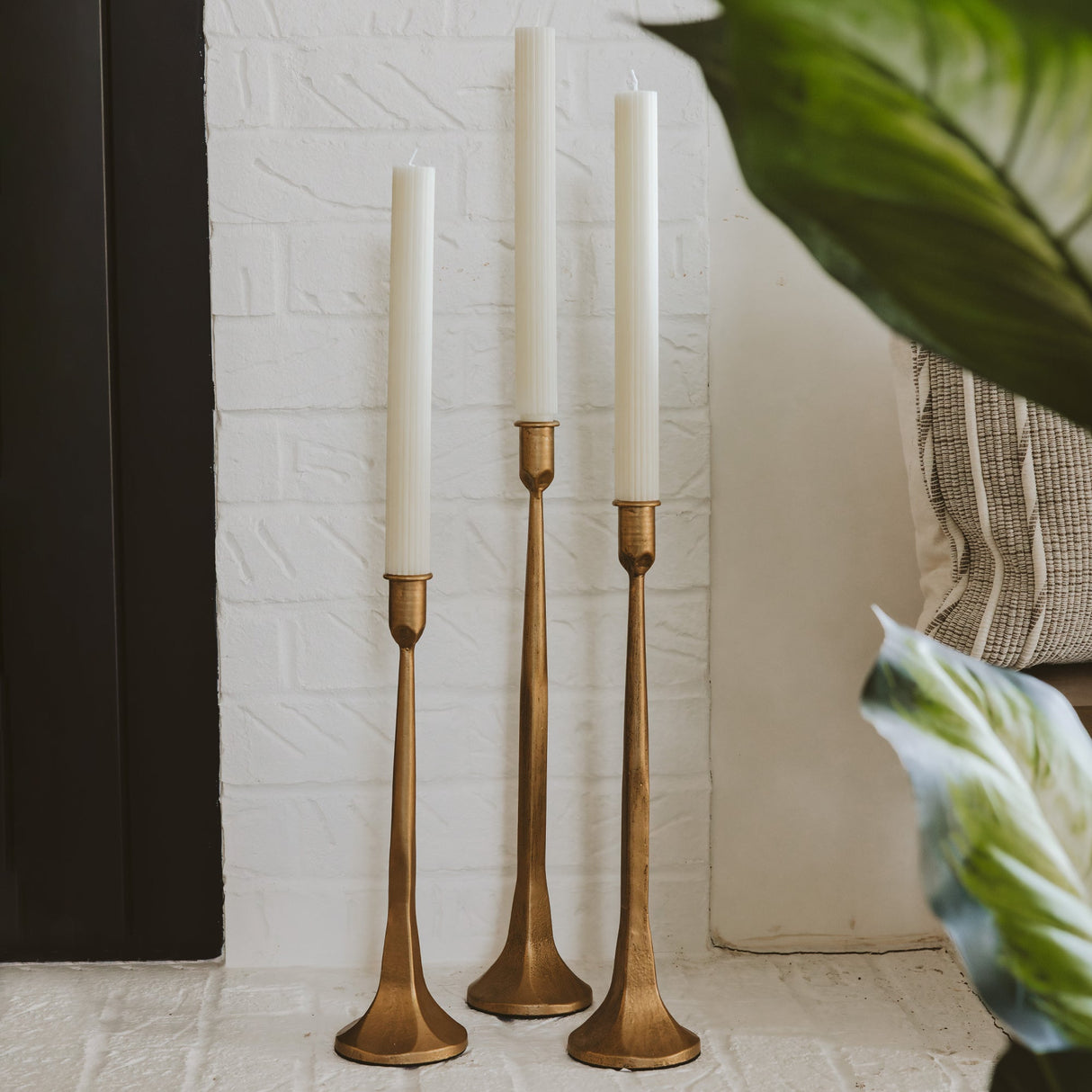 Gold Cast Iron Taper Candle Holders Set of 3