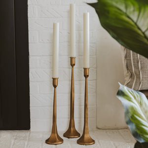 Gold Cast Iron Taper Candle Holders Set of 3