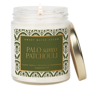 Palo Santo Patchouli Soy Candle - Clear Patterned Jar - 9 oz