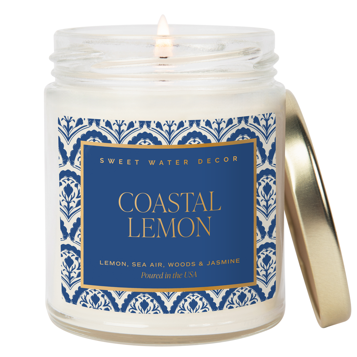 Coastal Lemon Soy Candle - Clear Patterned Jar - 9 oz