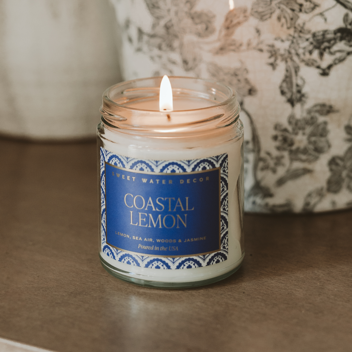 Coastal Lemon Soy Candle - Clear Patterned Jar - 9 oz