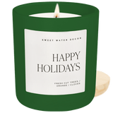 Happy Holidays Soy Candle - Green Matte Jar - 15 oz (Christmas)