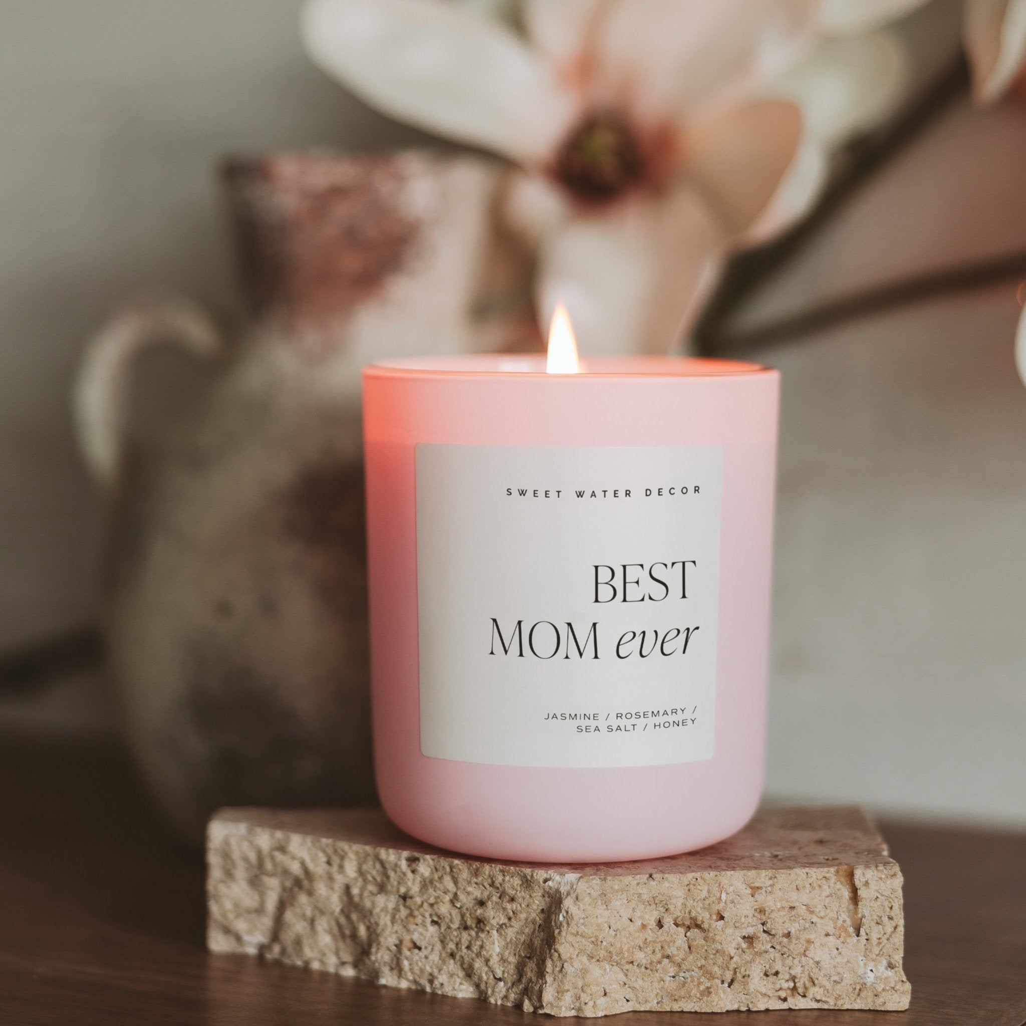 Best Mom Ever Soy Candle - Pink Matte Jar - 15 oz (Wildflowers and