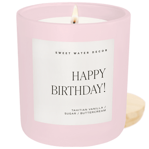 Happy Birthday Soy Candle - Pink Matte Jar - 15 oz (Vanilla Buttercream)
