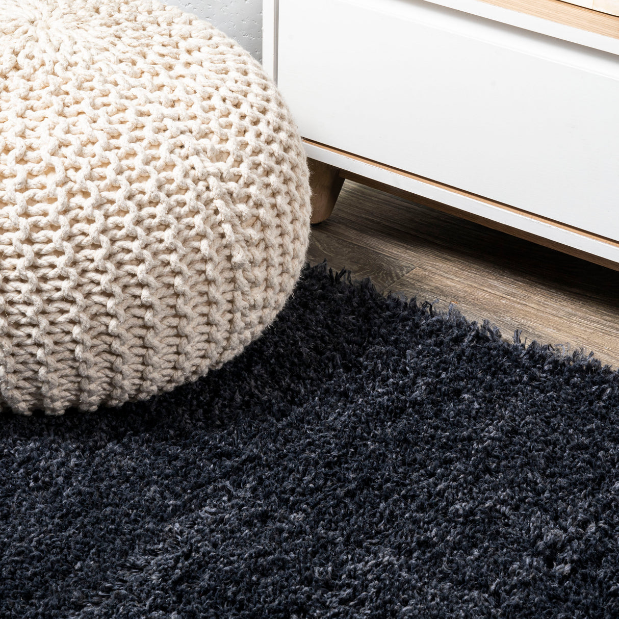 Groovy Solid Shag Runner Rug