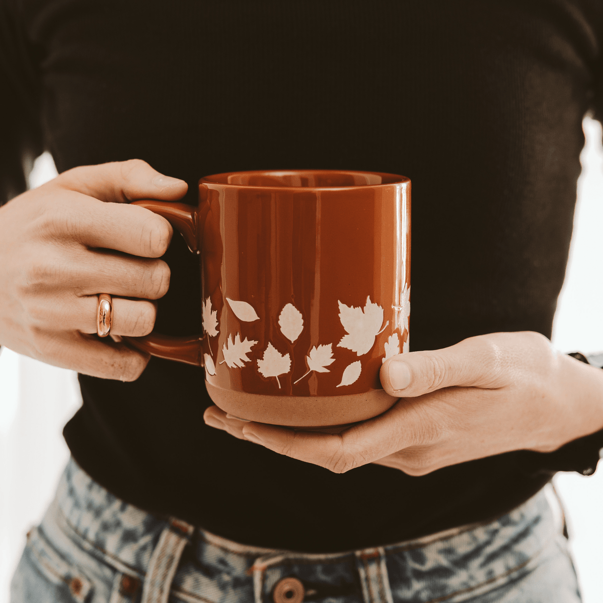 Fall Leaves 14oz. Orange Stoneware Coffee Mug