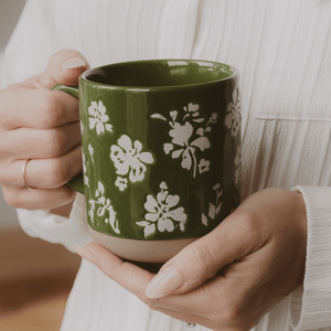 Green Floral 14oz Stoneware Coffee Mug