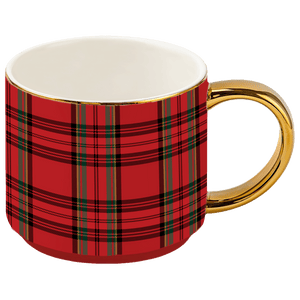 Red Plaid 14 oz Gold Handle Coffee Mug