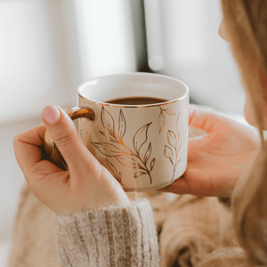Gold Leaves 14oz Gold Handle Coffee Mug