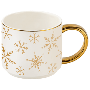 Gold Snowflakes 14 oz Gold Handle Coffee Mug