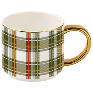 Green Plaid 14 oz Gold Handle Coffee Mug