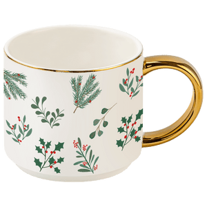 Holiday Greenery 14 oz Gold Handle Coffee Mug