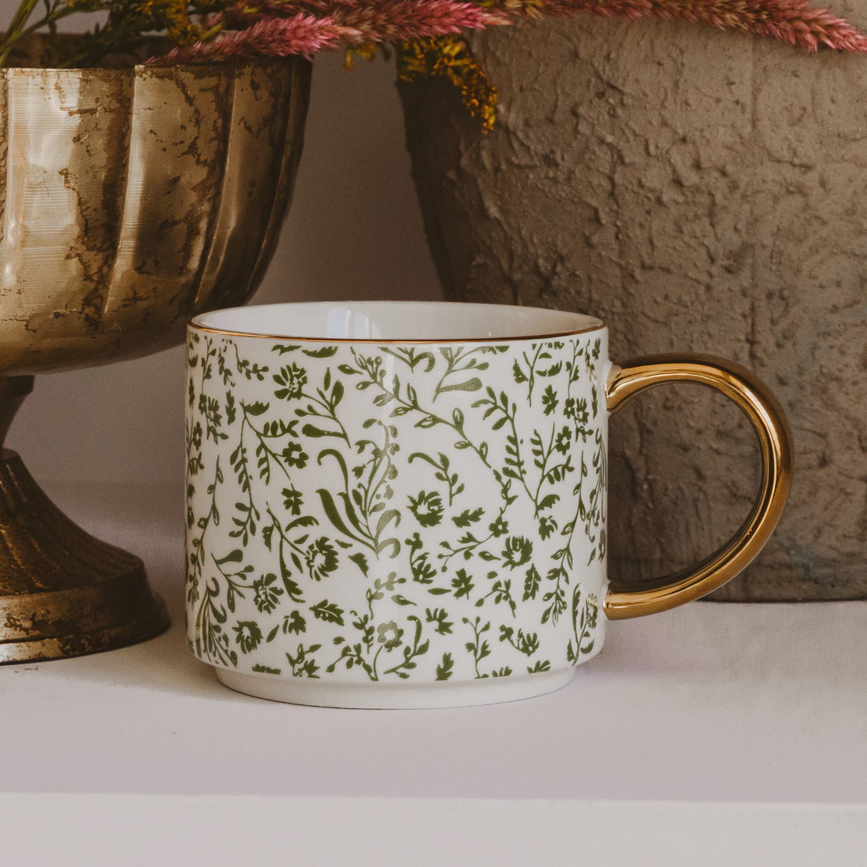 Green Ditsy Floral 14oz. Coffee Mug