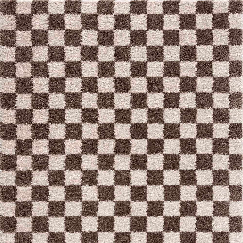 Canika Brown Washable Checkered Area Rug