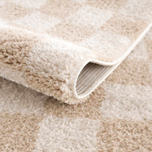 Canika Checkered Cream Washable Area Rug