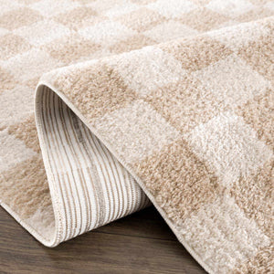 Canika Checkered Cream Washable Area Rug