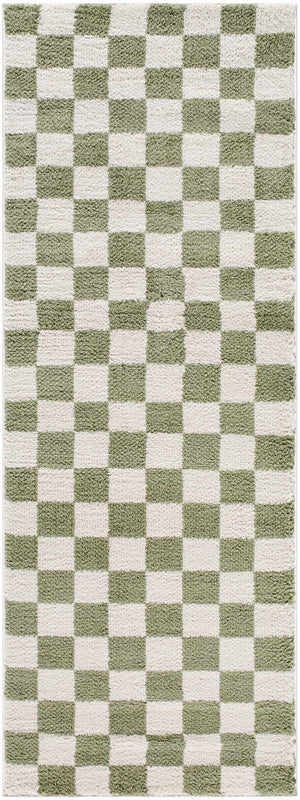 Canika Green Checkered Washable Plush Rug