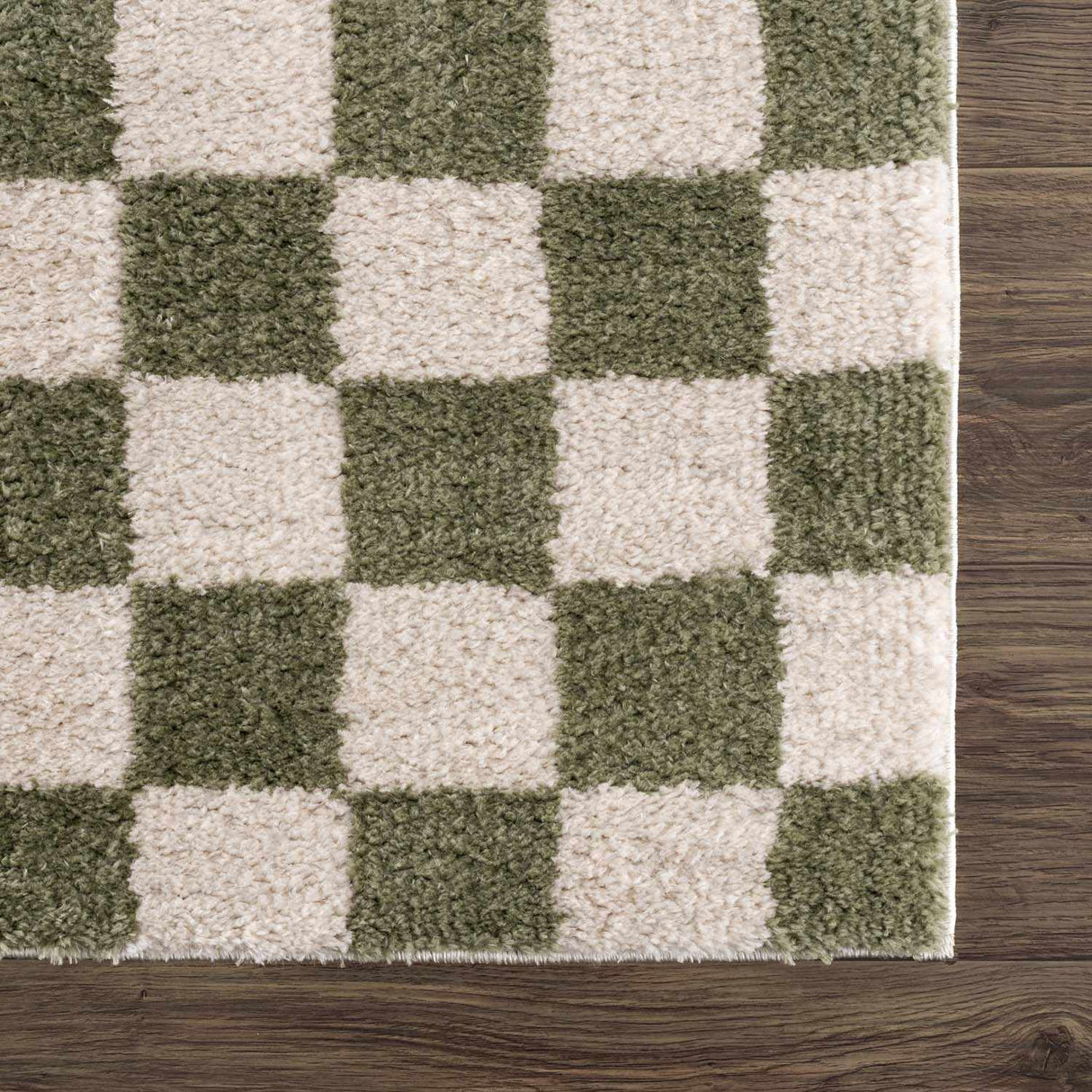 Canika Green Checkered Washable Plush Rug