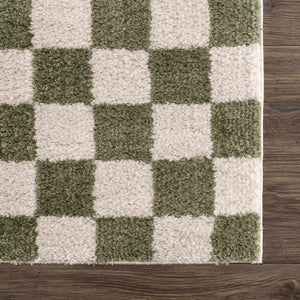 Canika Green Checkered Washable Plush Rug