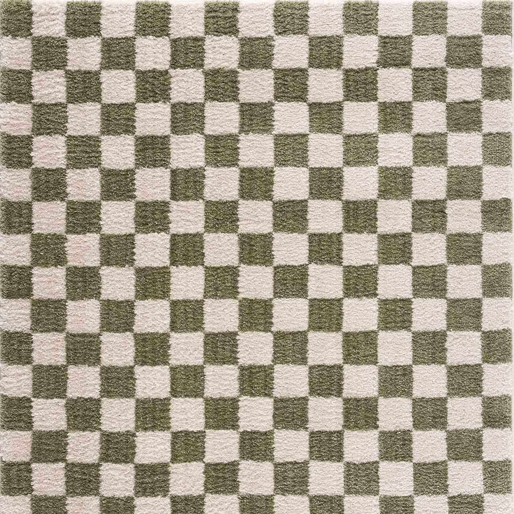 Canika Green Checkered Washable Plush Rug