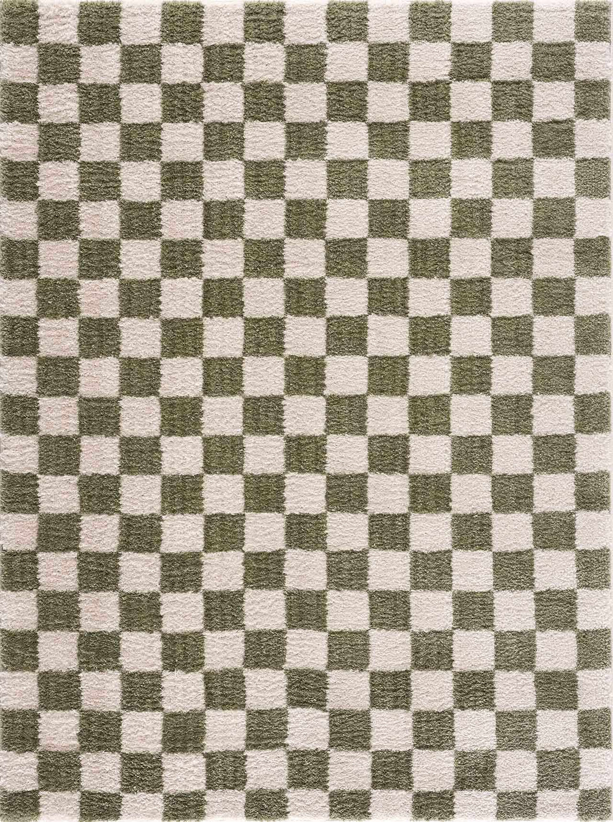Canika Green Checkered Washable Plush Rug