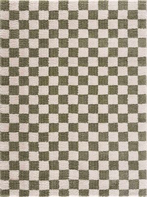 Canika Green Checkered Washable Plush Rug